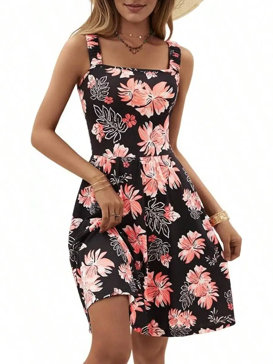 Womens Summer Sleeveless Square Neck Floral A-Line Midi Dress With Pockets
Womens Summer Sleeveless Square Neck Floral A-Line Midi Dress With Pockets