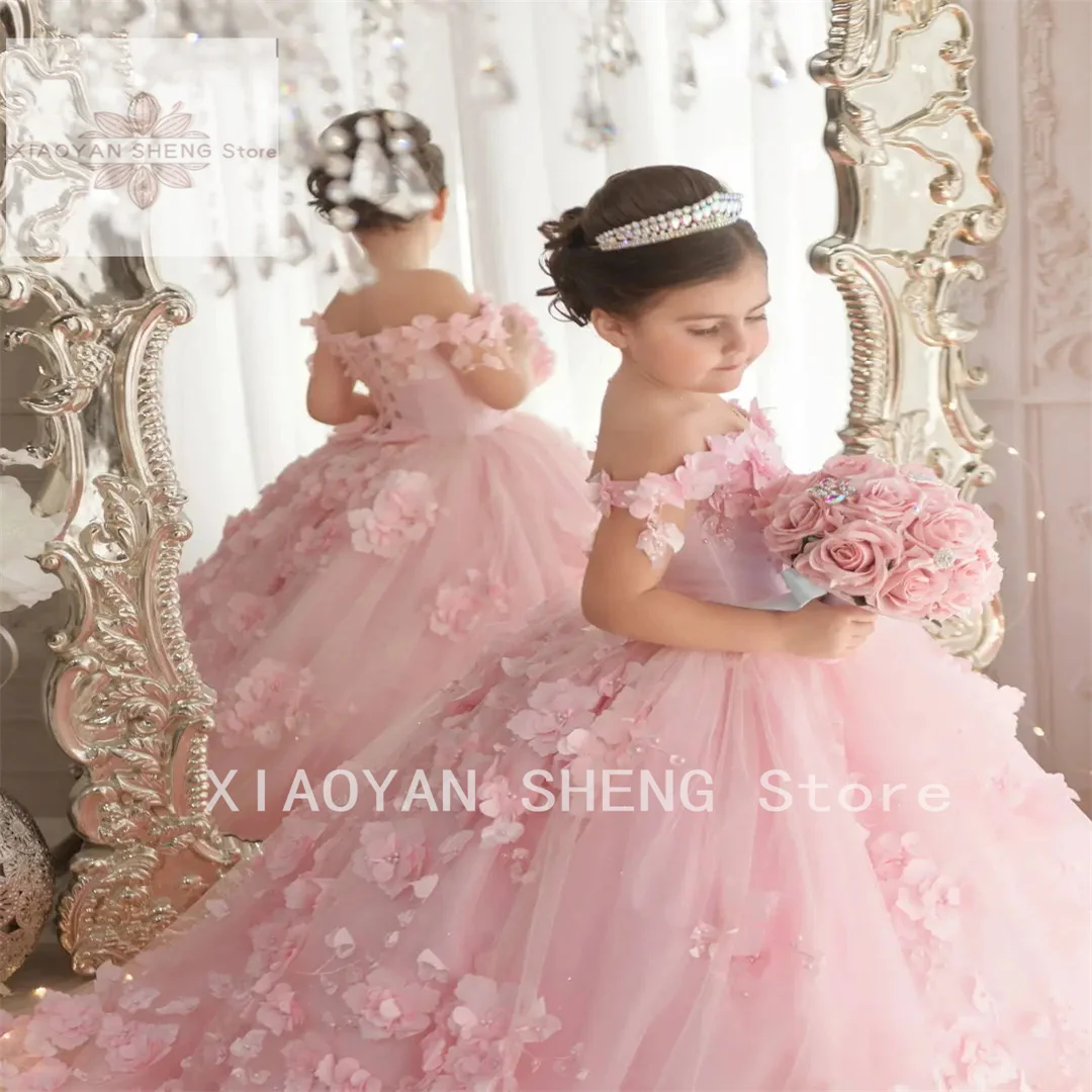 Puffy Tulle Girl Dresses For Wedding 3D Flower Appliques Birthday Dress Off Shoulder Crystal Princess Kids First Communion Gown
Puffy Tulle Girl Dresses For Wedding 3D Flower Appliques Birthday Dress Off Shoulder Crystal Princess Kids First Communion Gown