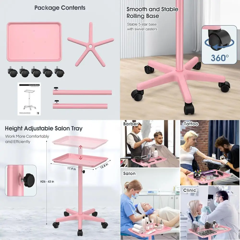 Pink Rolling Trolley Cart with Wheels for Hair Stylist and Tattoo Artists
Pink Rolling Trolley Cart with Wheels for Hair Stylist and Tattoo Artists