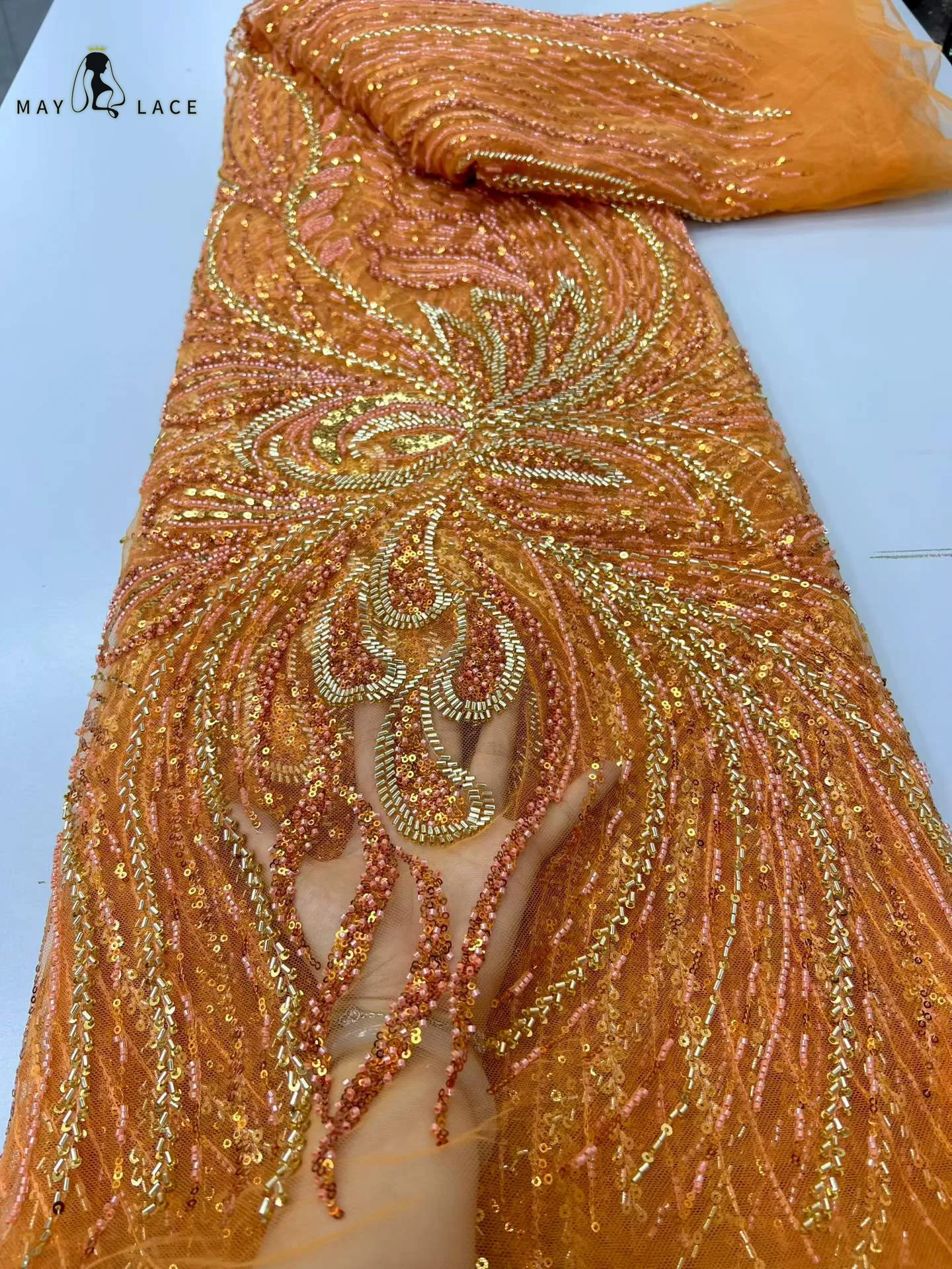 Orange African French Tulle Groom Lace Fabrics 2026 High Quality Nigerian Sequins Lace Fabric African Lace Fabric For Wedding
Orange African French Tulle Groom Lace Fabrics 2026 High Quality Nigerian Sequins Lace Fabric African Lace Fabric For Wedding