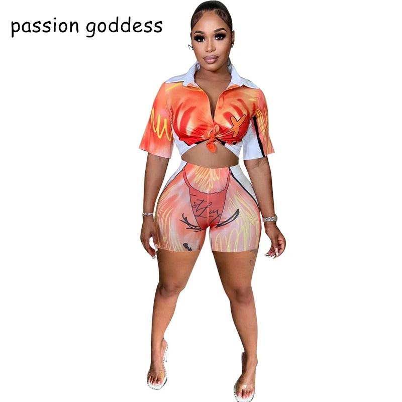 Summer Sexy Print Two Piece Set Women 2022 Outfits Streetwear Bodycon Short Sleeve Crop T Shirt and Elastic Shorts Tracksuits
Summer Sexy Print Two Piece Set Women 2022 Outfits Streetwear Bodycon Short Sleeve Crop T Shirt and Elastic Shorts Tracksuits