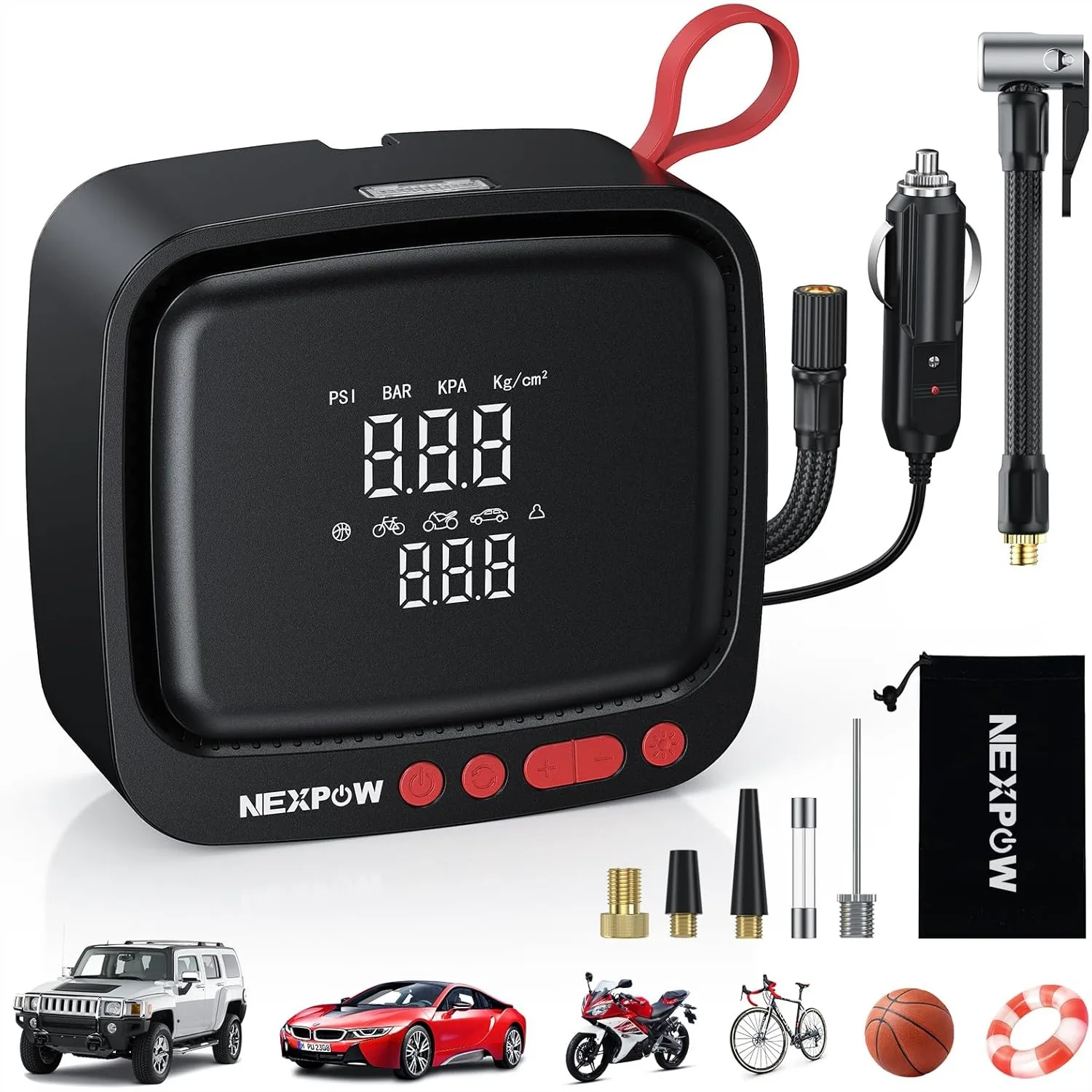 Portable Air Compressor 150PSI 12V DC Tire Inflator with Dual Digital Gauge & Auto Shut-Off, LED Light for Car Motorcycle
Portable Air Compressor 150PSI 12V DC Tire Inflator with Dual Digital Gauge & Auto Shut-Off, LED Light for Car Motorcycle
