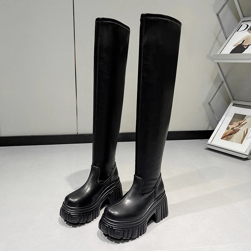 Женские высокие сапоги выше колена, минималистичный дизайн, изготовленный из твердой кожи, модный дизайн на высоком каблуке на толстой подошве
Женские высокие сапоги выше колена, минималистичный дизайн, изготовленный из твердой кожи, модный дизайн на высоком каблуке на толстой подошве