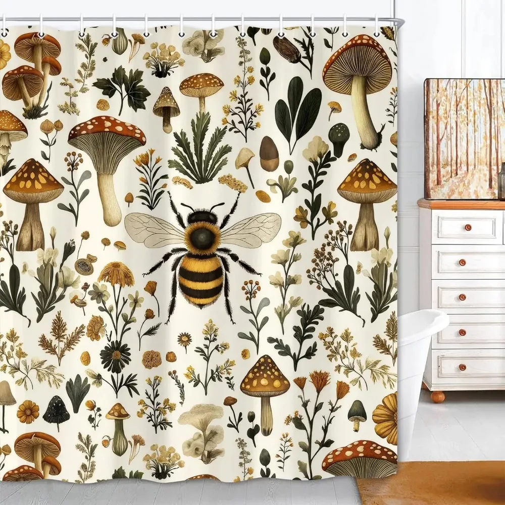 Mushroom Cottagecore Shower Curtain, Rustic Boho Vintage Bee Botanical Floral Bathroom Decor, Farmhouse Aesthetic Bath Curtain
Mushroom Cottagecore Shower Curtain, Rustic Boho Vintage Bee Botanical Floral Bathroom Decor, Farmhouse Aesthetic Bath Curtain