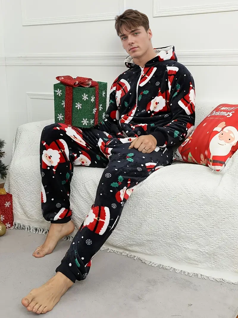 Мужской плюшевый комбинезон с капюшоном на молнии, принтом Санта-Клауса и оленя, свободная посадка, можно стирать в машине, подходит для Рождества
Мужской плюшевый комбинезон с капюшоном на молнии, принтом Санта-Клауса и оленя, свободная посадка, можно стирать в машине, подходит для Рождества