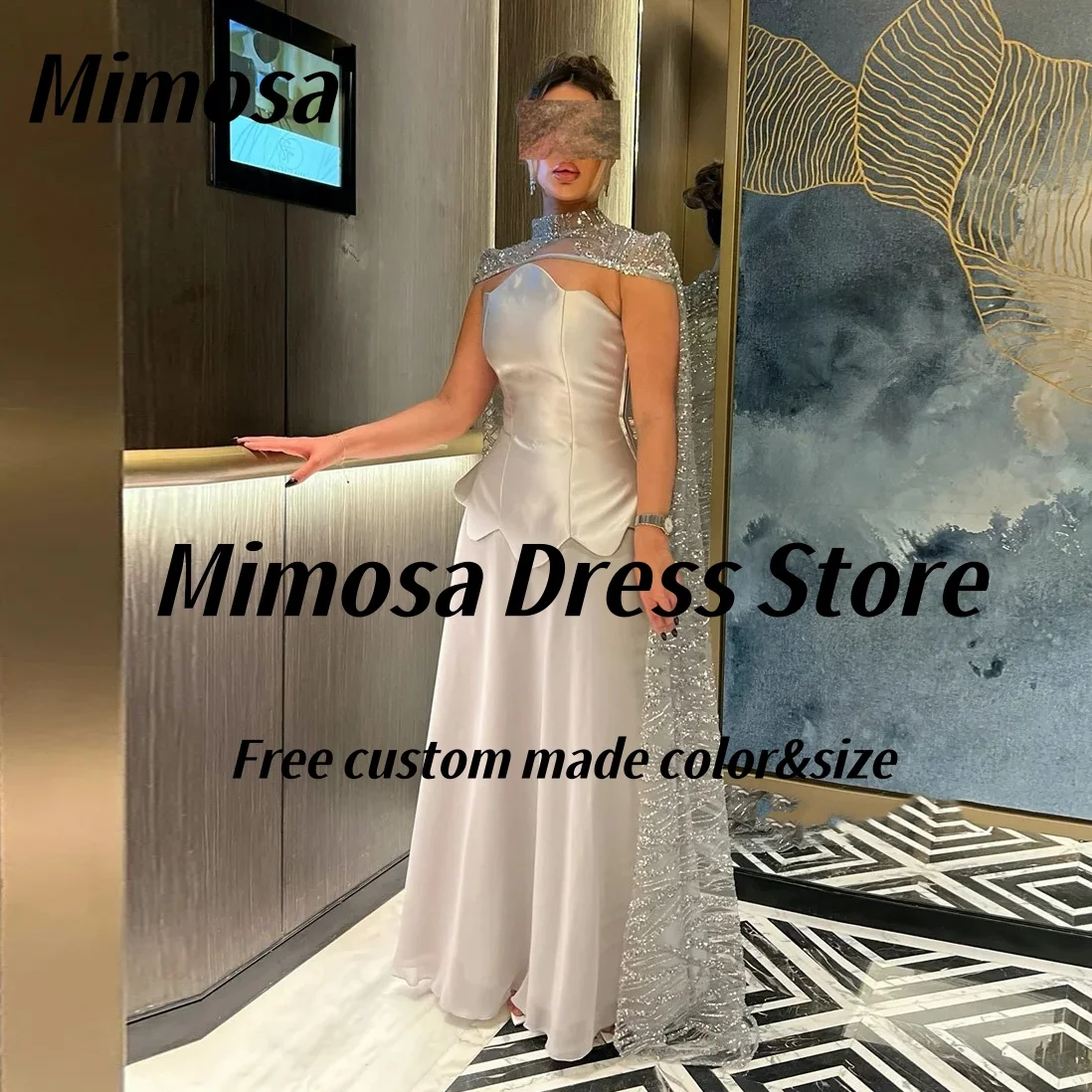 Mimosa Robes De Soirée Saudi Women Wear Prom Dresses Strapless Long Floor Length Evening Dress with Shinny Shawls Customized
Mimosa Robes De Soirée Saudi Women Wear Prom Dresses Strapless Long Floor Length Evening Dress with Shinny Shawls Customized