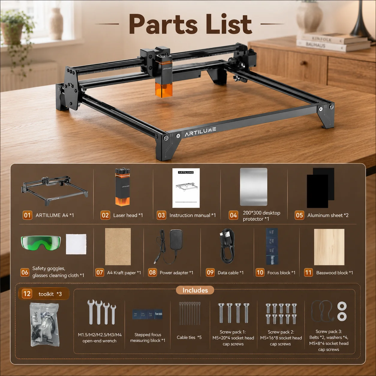 Artilume A4 Laser Engraving Machine 400x400mm Large Workspace 10000mm/min Speed for Wood Stone Leather Metal DIY Creations
Artilume A4 Laser Engraving Machine 400x400mm Large Workspace 10000mm/min Speed for Wood Stone Leather Metal DIY Creations