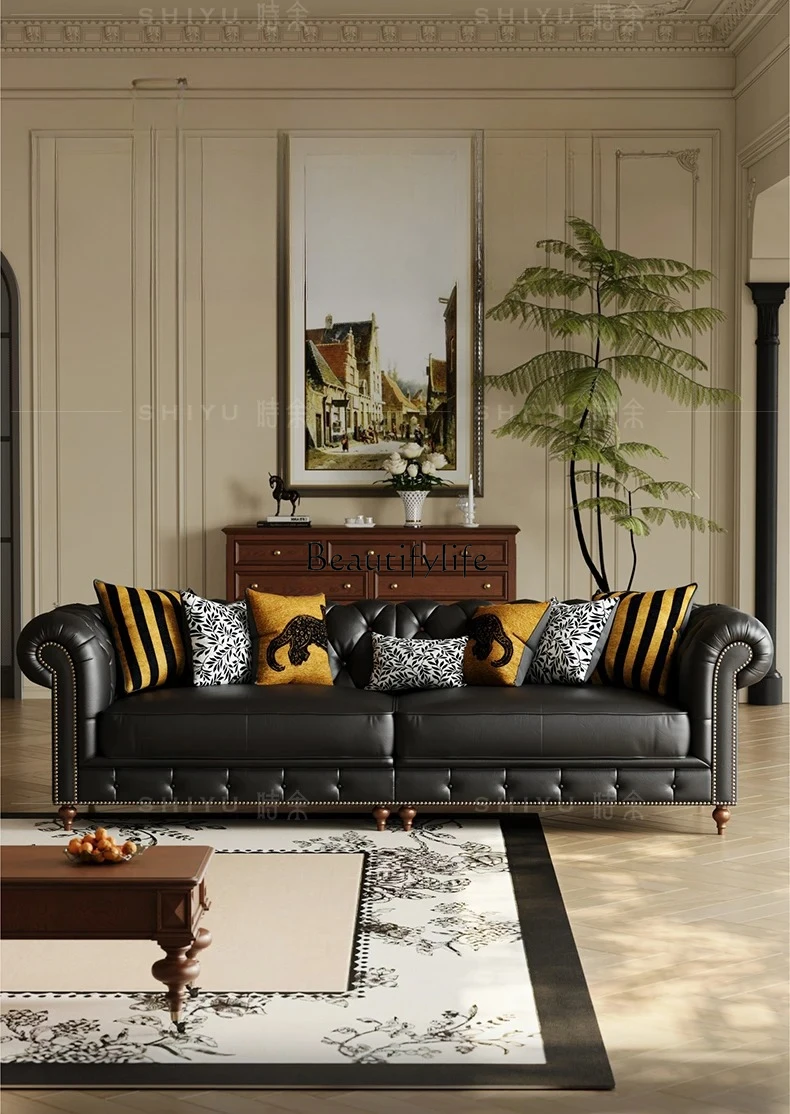 French Vintage Style Genuine Leather American Retro Sofa Villa Living Room Sofa
French Vintage Style Genuine Leather American Retro Sofa Villa Living Room Sofa