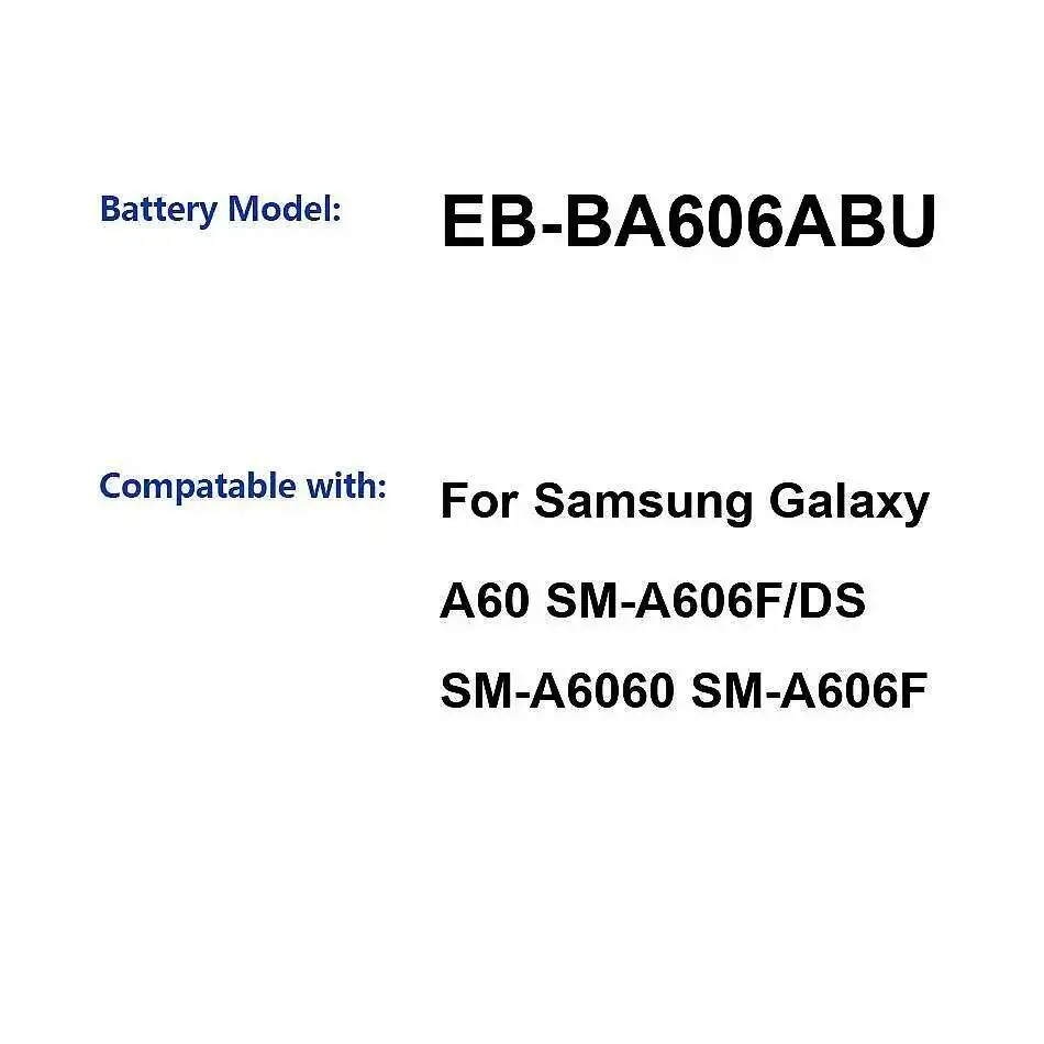 High-Efficiency For Samsung Galaxy A60 SM-A606F DS SM-A6060 Mobile Phone Battery 3500Mah EB-BA606ABU Long Lasting
High-Efficiency For Samsung Galaxy A60 SM-A606F DS SM-A6060 Mobile Phone Battery 3500Mah EB-BA606ABU Long Lasting