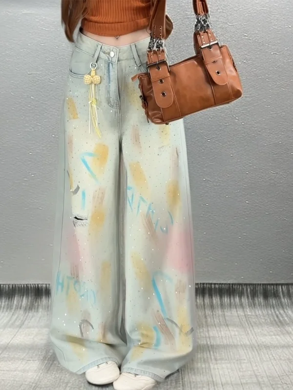 Summer 2026 Women's Retro Casual Heavy Duty Rhinestone Graffiti Hole Denim Jeans High Waist Straight Leg Pants Breathable
Summer 2026 Women's Retro Casual Heavy Duty Rhinestone Graffiti Hole Denim Jeans High Waist Straight Leg Pants Breathable