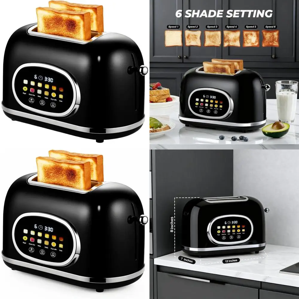 Digital Touchscreen Toaster with 6 Bread Settings, Stainless Steel, Black
Digital Touchscreen Toaster with 6 Bread Settings, Stainless Steel, Black