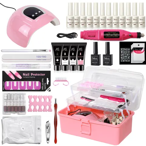 Professional Gel Nail Polish Set Semi Permanent Gel Varnish Set UV LED Nail Dryer Electric Nail Drill Extension Gel Art Manicure