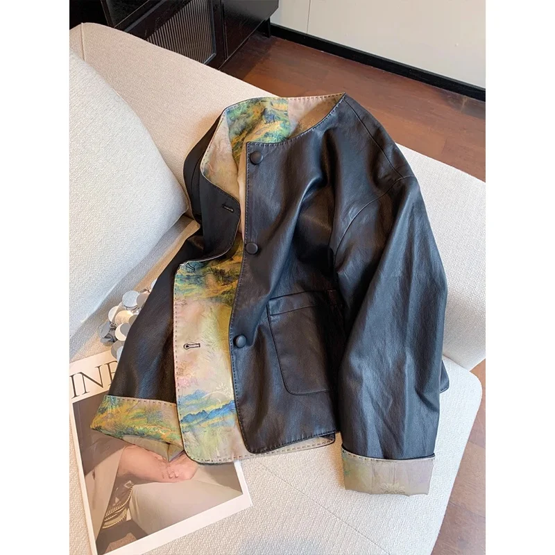 New Chinese Sle Double-Sided Wear Leather Jaet Women's Autumn High-End Sensation Unique Beautiful Long Sve Top
New Chinese Sle Double-Sided Wear Leather Jaet Women's Autumn High-End Sensation Unique Beautiful Long Sve Top