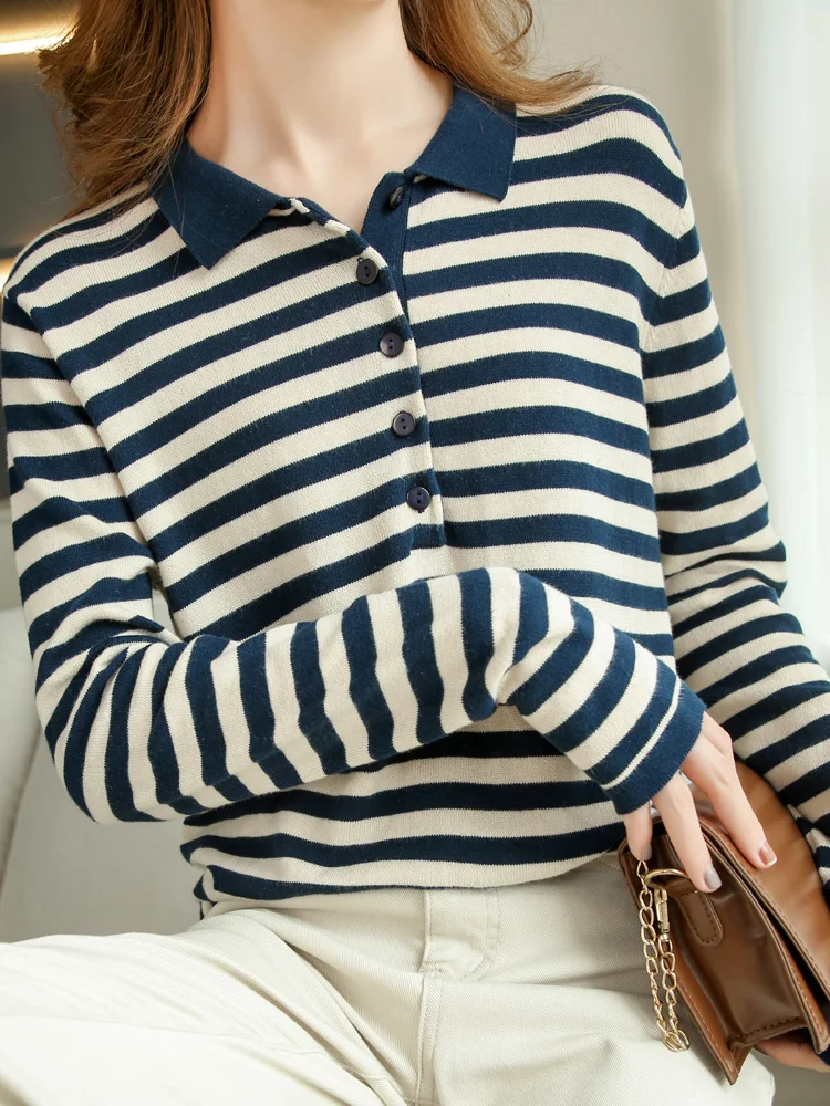 100% Pure Cotton Striped Polo Collar Base Shirt 2025 New Style Simple Long Sleeved T-shirt Knitted Sweater Lapel Top
100% Pure Cotton Striped Polo Collar Base Shirt 2025 New Style Simple Long Sleeved T-shirt Knitted Sweater Lapel Top