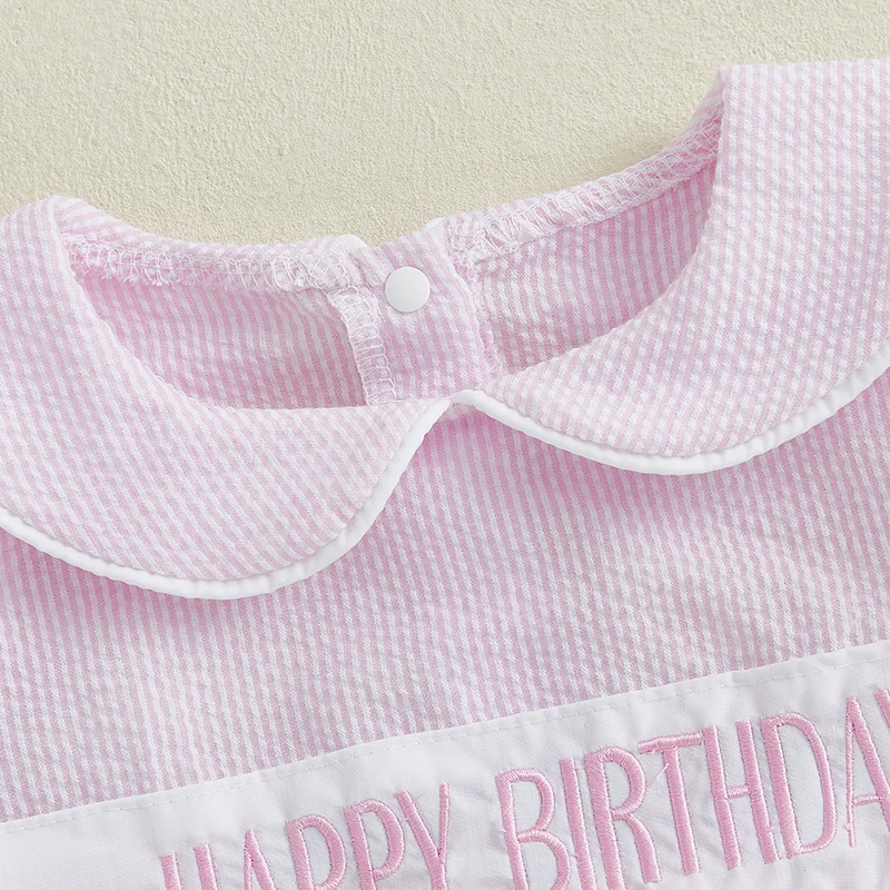 Baby Girls Rompers Birthday Clothes Letter Embroidered Doll Collar Short Sleeve Summer Bodysuits Jumpsuits
Baby Girls Rompers Birthday Clothes Letter Embroidered Doll Collar Short Sleeve Summer Bodysuits Jumpsuits