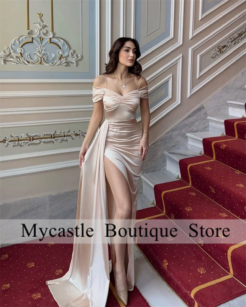 Saudi Arabia Off The Shoulder Side Slit Prom Dresses 2025 Wedding Party Dress Pleated Sleeveless Bridal Gowns Customized
Saudi Arabia Off The Shoulder Side Slit Prom Dresses 2025 Wedding Party Dress Pleated Sleeveless Bridal Gowns Customized