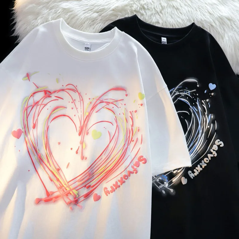 Fashion Love Printed Love Short Sleeved T-shirts Women Loose Bround Neck Black White Couple Tops Casual Clothes Valentine Gift
Fashion Love Printed Love Short Sleeved T-shirts Women Loose Bround Neck Black White Couple Tops Casual Clothes Valentine Gift