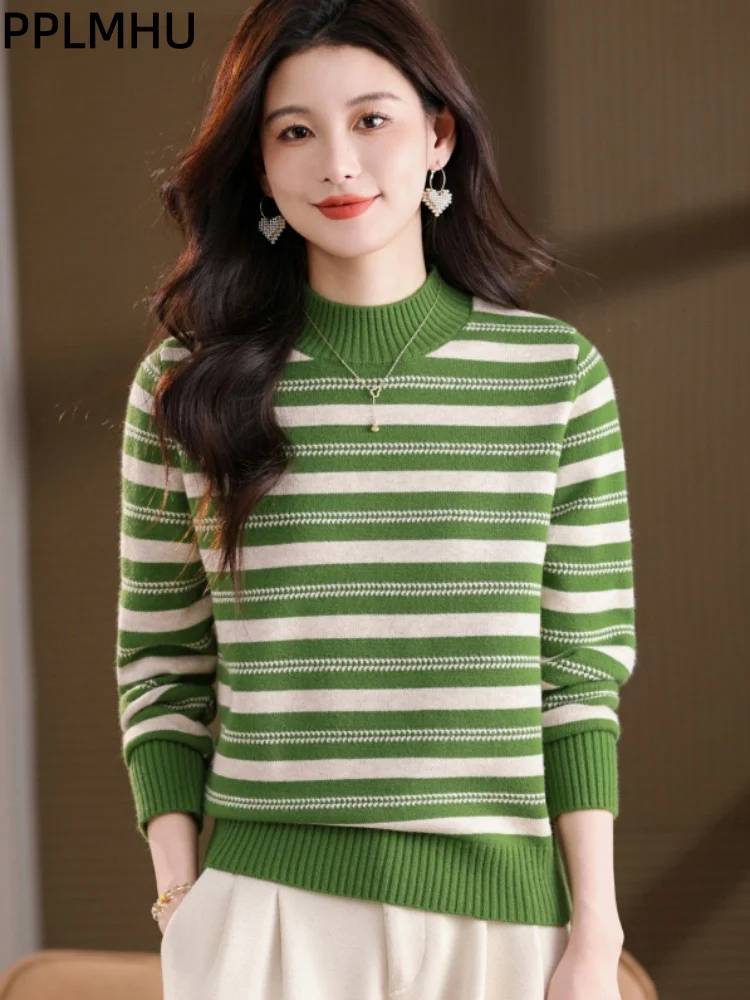 Утолщенный полосатый вязаный свитер с полувысоким воротником, мешковатые женские повседневные пуловеры, джемперы, корейский модный трикотаж Sueter
Утолщенный полосатый вязаный свитер с полувысоким воротником, мешковатые женские повседневные пуловеры, джемперы, корейский модный трикотаж Sueter