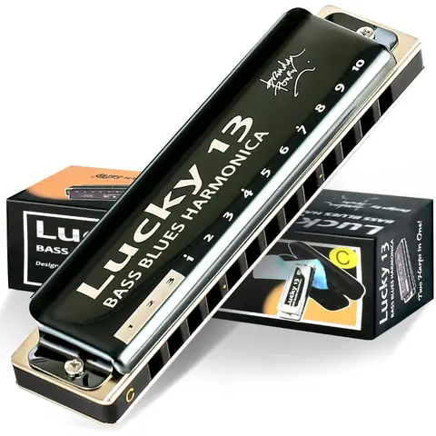 East top Lucky 13 Bass Plus Blues Harmonica 13 Holes Diatonic Harp Mouth Organ Professional Richter Harmonica in C Key for Adul