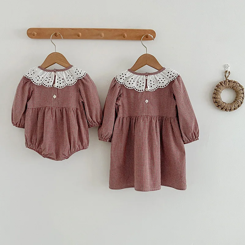 Autumn Infant Toddler Jumpsuit Girl Baby Sister Matching Outfit Lace Collar Plaid Long Sleeve Romper+Girl's Dress 
Autumn Infant Toddler Jumpsuit Girl Baby Sister Matching Outfit Lace Collar Plaid Long Sleeve Romper+Girl's Dress