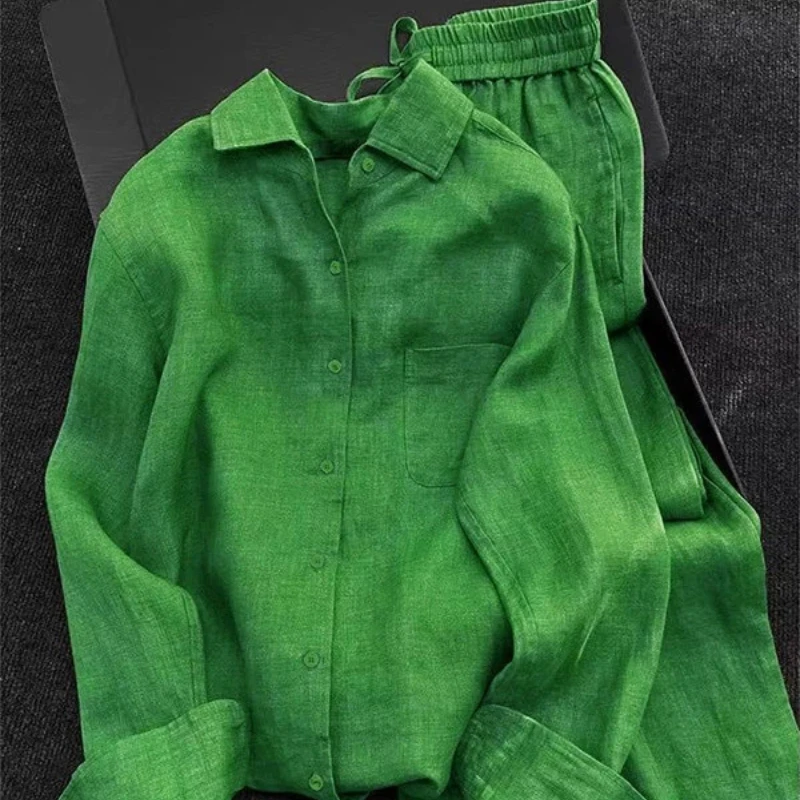 2026 Spring and Summer Korean Edition Loose Green Collar Fashion Shirt Wide Leg Pants Two Piece Set
2026 Spring and Summer Korean Edition Loose Green Collar Fashion Shirt Wide Leg Pants Two Piece Set