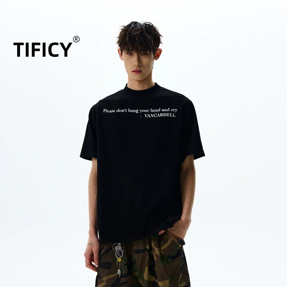 High Street Tees Tshirt Women's Retro Letter Slogan Ripped Short Sleeved Feel and Versatile Loose T-shirt Top
High Street Tees Tshirt Women's Retro Letter Slogan Ripped Short Sleeved Feel and Versatile Loose T-shirt Top