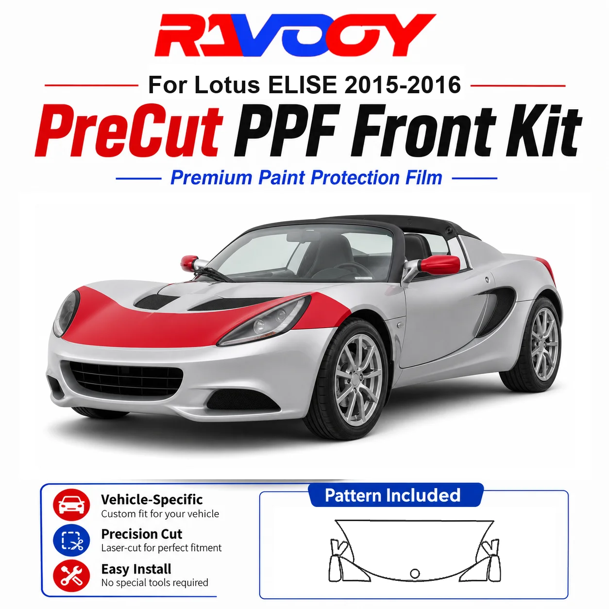 8.5mil TPU Precut PPF Kit For Lotus ELISE 2015-2016 - Hood, Fenders & Mirror Set - Self-Healing Clear Bra Film
8.5mil TPU Precut PPF Kit For Lotus ELISE 2015-2016 - Hood, Fenders & Mirror Set - Self-Healing Clear Bra Film