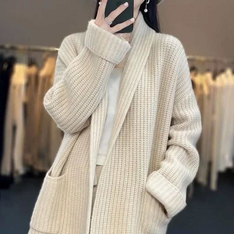 Women Sweater Jacket Medium Long Loose Women Top 2025Autumn Winter New Knitted Cardigan Warm Simple Casual
Women Sweater Jacket Medium Long Loose Women Top 2025Autumn Winter New Knitted Cardigan Warm Simple Casual