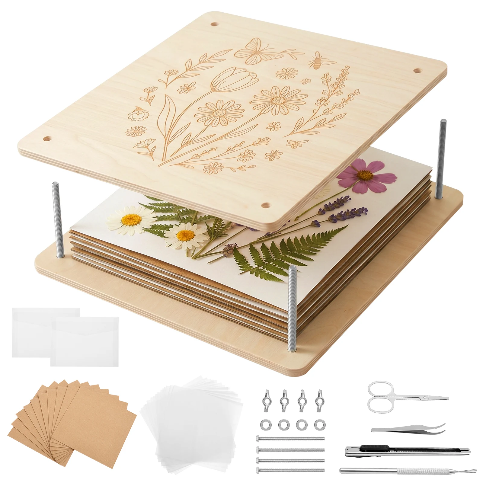 Flower Press Kit Wooden Professional Flower Leaf Press Kit 11 x 11in DIY Press Flower Machine Crafts for Art Dried Flower Making
Flower Press Kit Wooden Professional Flower Leaf Press Kit 11 x 11in DIY Press Flower Machine Crafts for Art Dried Flower Making