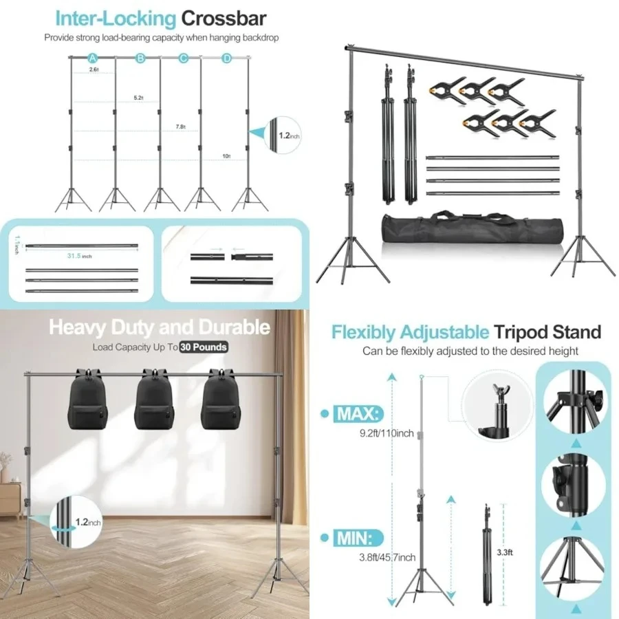 Heavy Duty Background Stand, 9.2 x 10ft Adjustable Backdrop Support System Kit with Carry Bag for Photography
Heavy Duty Background Stand, 9.2 x 10ft Adjustable Backdrop Support System Kit with Carry Bag for Photography