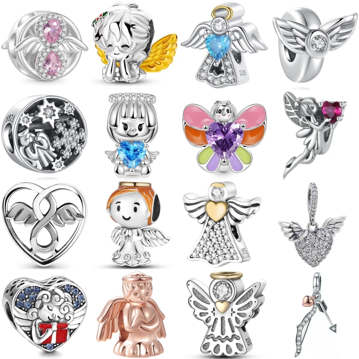 S925 Silver Angel Charms Wing Heart Cupid Elf Fairy Doll Enamel Zircon Beads Women Prayer Guardian Angel DIY Jewelry Gift
S925 Silver Angel Charms Wing Heart Cupid Elf Fairy Doll Enamel Zircon Beads Women Prayer Guardian Angel DIY Jewelry Gift