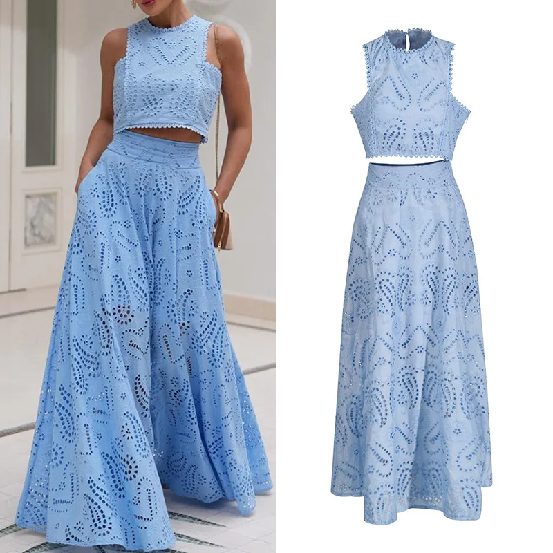 Hollow Out Sleeveless Top Half Skirt Set Embroidered Pocket Long Skirts Casual Holiday Temperament Waist Cinching Two-Piece Set
Hollow Out Sleeveless Top Half Skirt Set Embroidered Pocket Long Skirts Casual Holiday Temperament Waist Cinching Two-Piece Set