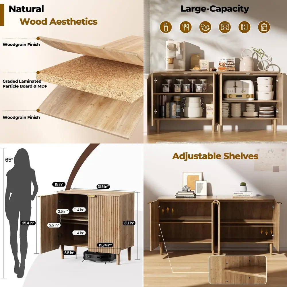 Регулируемый деревянный буфет с рифлеными дверцами и защитой от опрокидывания для кухни, столовой, гостиной или прихожей, натуральный цвет
Регулируемый деревянный буфет с рифлеными дверцами и защитой от опрокидывания для кухни, столовой, гостиной или прихожей, натуральный цвет