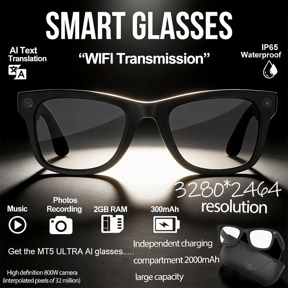 AI Voice Wake-up & AI Translation Smart Glasses 3D Music BT Call 8MP HD Lens 2026 Genuine Leather Design 2000Mah Charging Case
AI Voice Wake-up & AI Translation Smart Glasses 3D Music BT Call 8MP HD Lens 2026 Genuine Leather Design 2000Mah Charging Case