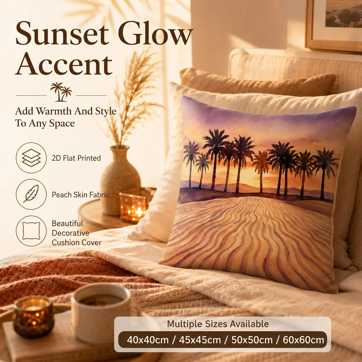 Watercolor Desert Landscape Pillowcase Peach Skin 2D Flat Printed Sunset Palm Tree Cushion Cover for Bedroom Sofa Home Decor
Watercolor Desert Landscape Pillowcase Peach Skin 2D Flat Printed Sunset Palm Tree Cushion Cover for Bedroom Sofa Home Decor