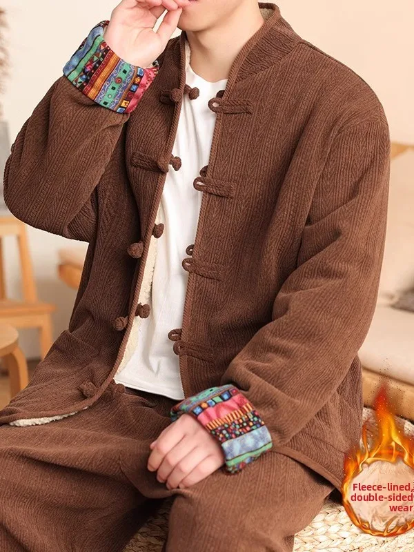 Мужской зимний костюм Тан в стиле Ханьфу с двусторонним использованием, с подкладкой из овечьей шерсти, из хлопка, для чайной церемонии, новый, в стиле Дзен
Мужской зимний костюм Тан в стиле Ханьфу с двусторонним использованием, с подкладкой из овечьей шерсти, из хлопка, для чайной церемонии, новый, в стиле Дзен