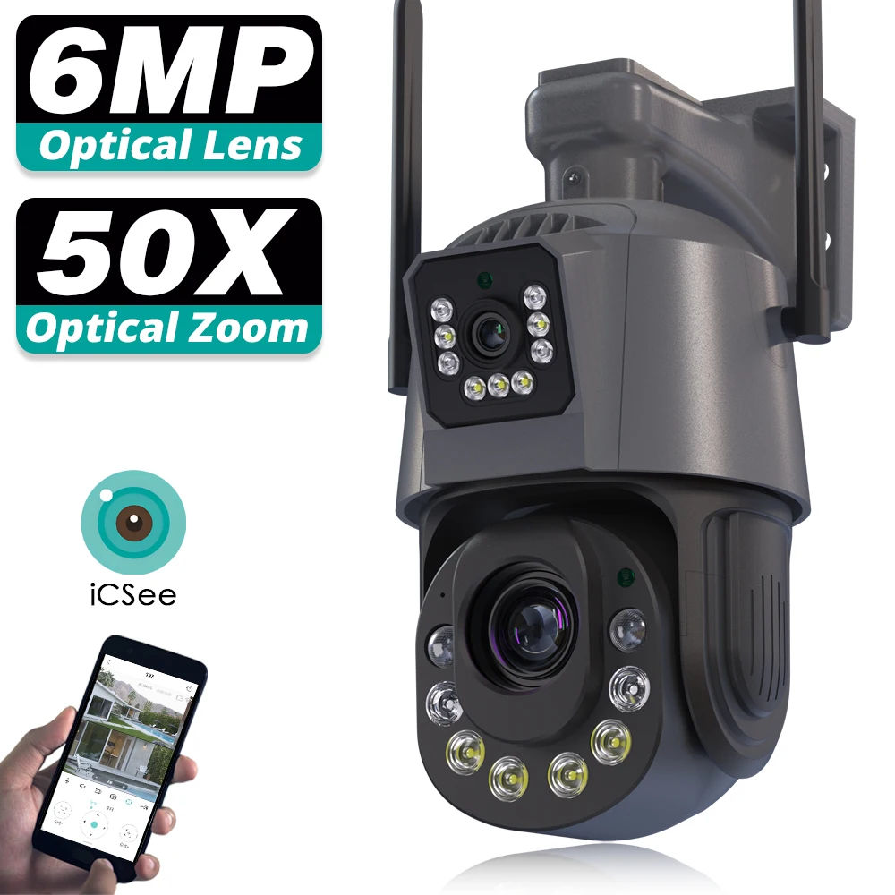 6MP Dual Lens 50X Optical WIFI Surveillance Camera Motion Detection CCTV ICSee Smart HD Video Security IP Camera Two Screens
6MP Dual Lens 50X Optical WIFI Surveillance Camera Motion Detection CCTV ICSee Smart HD Video Security IP Camera Two Screens