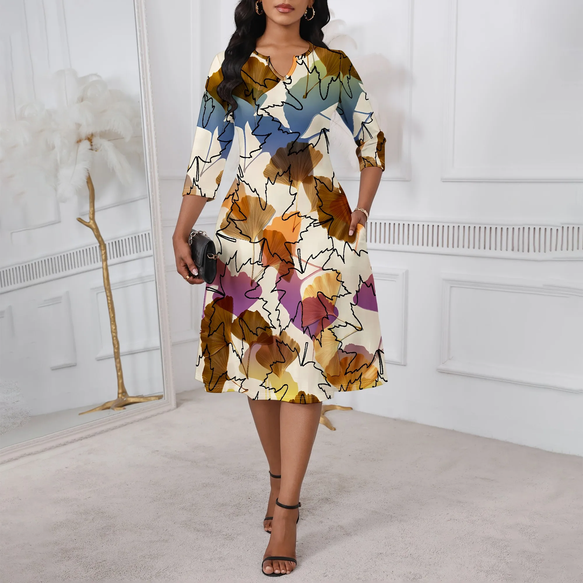 EQQZD Standard Size Long Sleeve V-neck Dress, Traditional Floral Print Midi Dress with Pockets for Women's Daily Wear
EQQZD Standard Size Long Sleeve V-neck Dress, Traditional Floral Print Midi Dress with Pockets for Women's Daily Wear