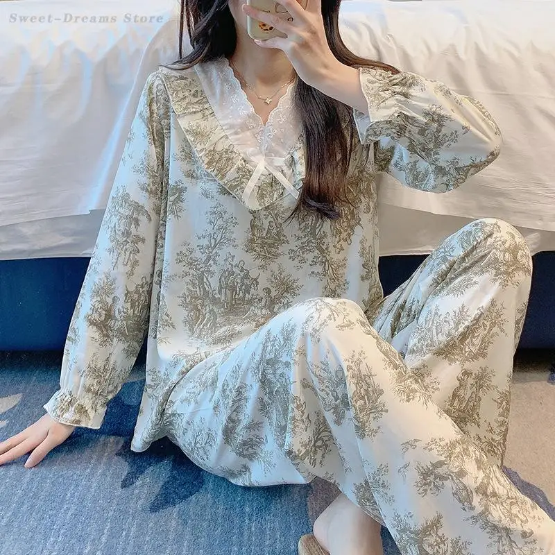 Long Sleeve 2PCS Sleepwear Print Flower Pajamas Set Women Sexy V-Neck Top&Pants Sleep Set Femme Pijamas Suit Casual Home Wear
Long Sleeve 2PCS Sleepwear Print Flower Pajamas Set Women Sexy V-Neck Top&Pants Sleep Set Femme Pijamas Suit Casual Home Wear