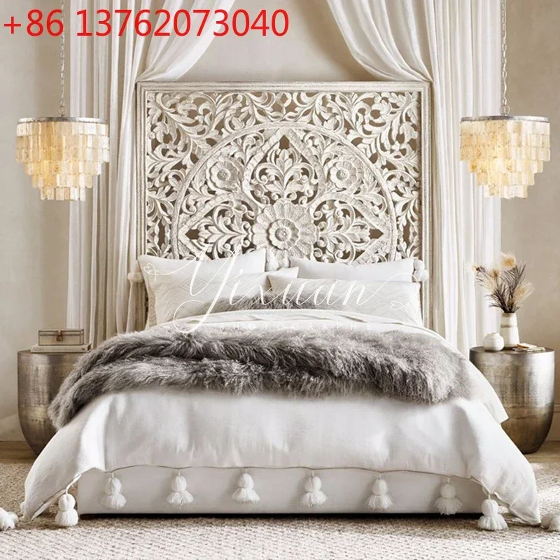 Retro old South East Asia folk white carved solid wood hollow bed
Retro old South East Asia folk white carved solid wood hollow bed