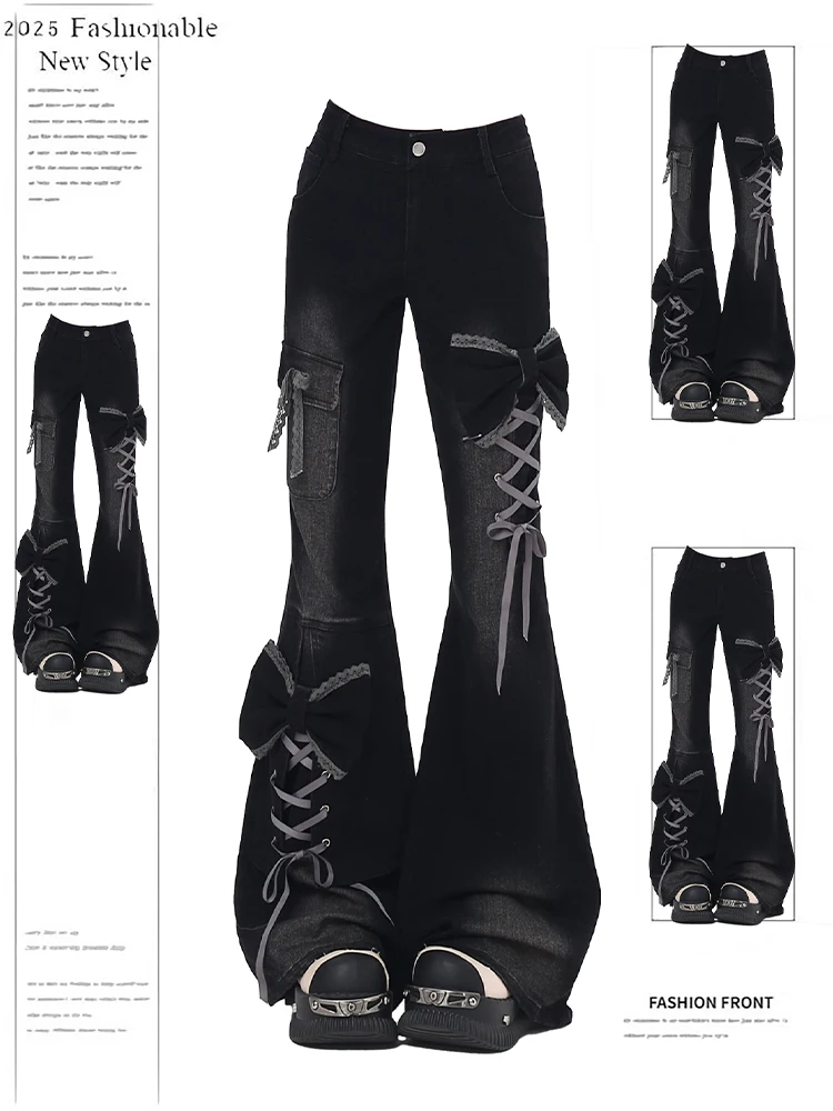 Новые женские джинсы-клеш с низкой посадкой, на шнуровке с бантом, в японском стиле, дизайнерские джинсы из денима, в стиле шоу-джоу, Y2K, американский ретро-стиль, джинсы-клеш, в стиле харадзюку
Новые женские джинсы-клеш с низкой посадкой, на шнуровке с бантом, в японском стиле, дизайнерские джинсы из денима, в стиле шоу-джоу, Y2K, американский ретро-стиль, джинсы-клеш, в стиле харадзюку