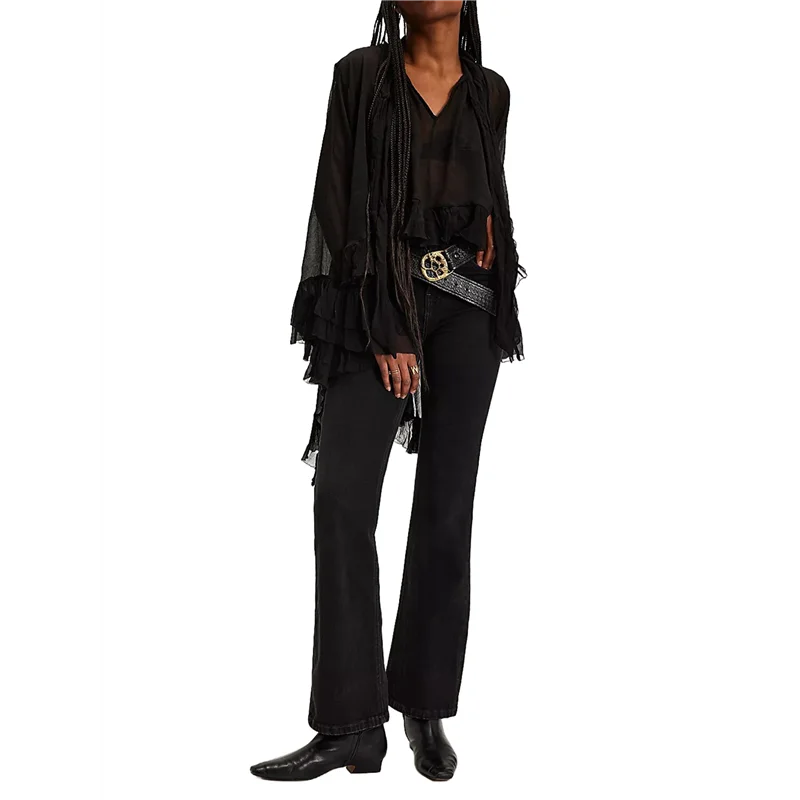 Женская прозрачная сетчатая блузка с длинными рукавами-колокольчиками и оборками, сексуальная струящаяся рубашка с шалью и высоким низким подолом, с оборками, A55G
Женская прозрачная сетчатая блузка с длинными рукавами-колокольчиками и оборками, сексуальная струящаяся рубашка с шалью и высоким низким подолом, с оборками, A55G