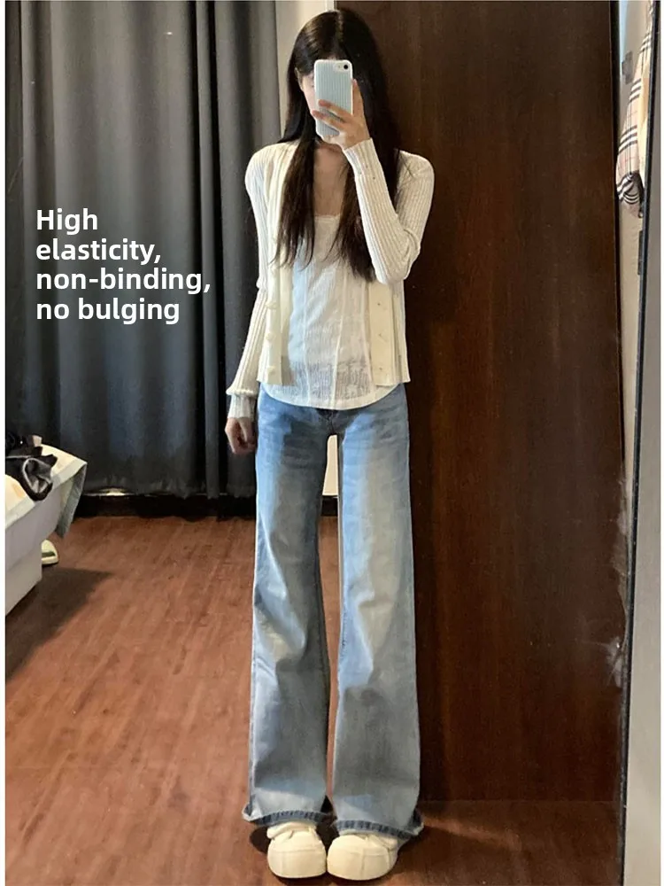 American Style Loose Fit Light Blue Bell Bottom Jeans Women's Spring 2026 New Slimming Short Straight Leg Denim Pants
American Style Loose Fit Light Blue Bell Bottom Jeans Women's Spring 2026 New Slimming Short Straight Leg Denim Pants