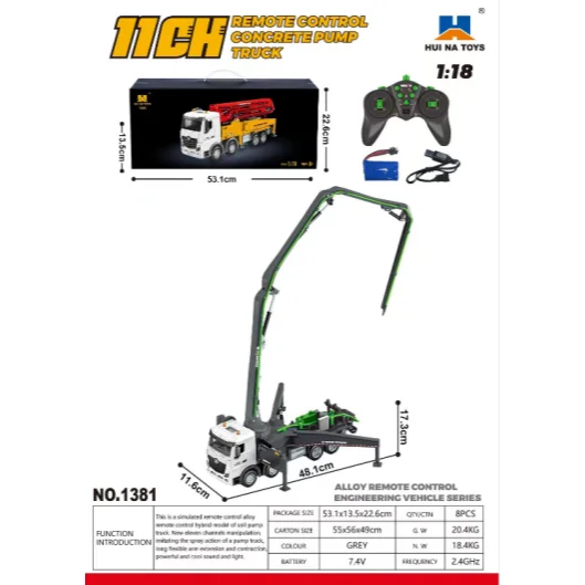 1/18 HUINA 1381 Remote Control Concrete Pump Truck Engineering Vehicle Finished Model RTR Manual Support Leg Light Sound Effects
1/18 HUINA 1381 Remote Control Concrete Pump Truck Engineering Vehicle Finished Model RTR Manual Support Leg Light Sound Effects