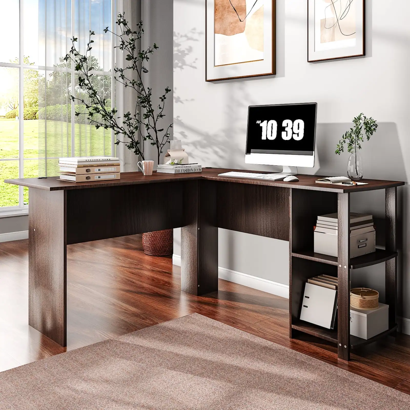 L-Shaped Computer Desk Workstation Laptop PC Table Shelves Office Furniture Dark Brown
L-Shaped Computer Desk Workstation Laptop PC Table Shelves Office Furniture Dark Brown
