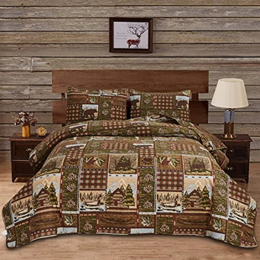 Cabin Bedding Quilt King Size Lodge Patchwork Quilt Set Rustic Bedspread Forest Huts Bear Duck Pine Cone Coverlet Summer Lightw
Cabin Bedding Quilt King Size Lodge Patchwork Quilt Set Rustic Bedspread Forest Huts Bear Duck Pine Cone Coverlet Summer Lightw