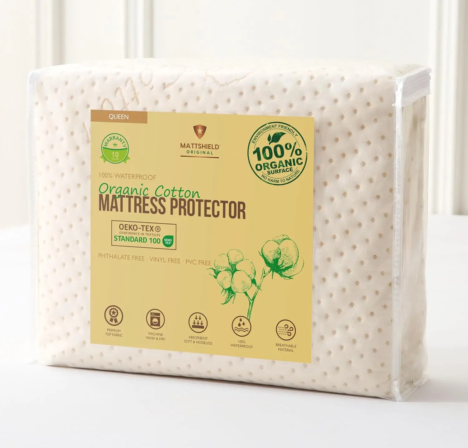 Organic Cotton Mattress Protector Queen - Waterproof, Breathable, Deep Pocket
Organic Cotton Mattress Protector Queen - Waterproof, Breathable, Deep Pocket