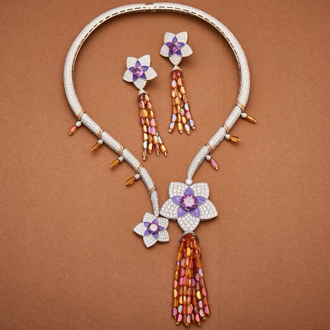 AY Luxury Temperament AAA Zircon Tassel Flower Drop Necklace Long Earrings For Women Wedding Party Evening Dress Jewelry Sets
AY Luxury Temperament AAA Zircon Tassel Flower Drop Necklace Long Earrings For Women Wedding Party Evening Dress Jewelry Sets