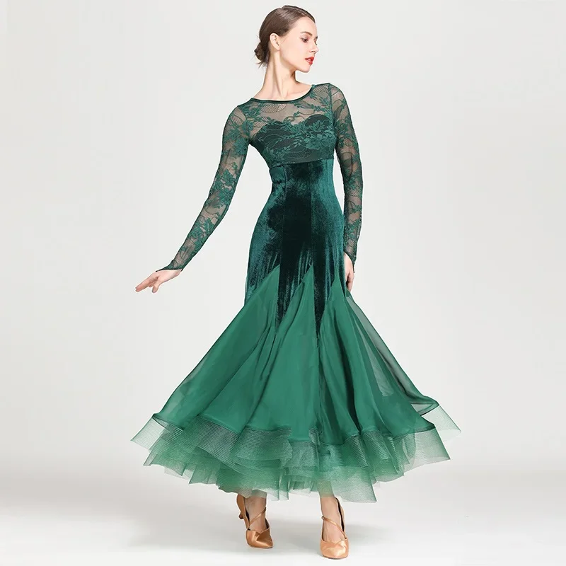Lace Velvet Stiching Fishtail Women Standard Ballroom Dress Spanish Dance Costumes Flamenco Waltz Dress Elegant Party Dress
Lace Velvet Stiching Fishtail Women Standard Ballroom Dress Spanish Dance Costumes Flamenco Waltz Dress Elegant Party Dress