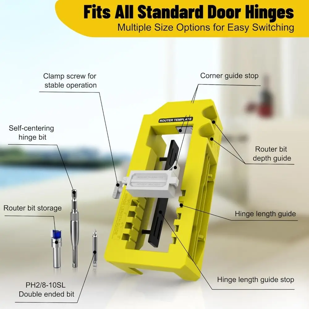 Square/Radius Corners Door Hinge Jig Adjustable Universal Door Mortise Jig Multi-Function Hinge Router Template